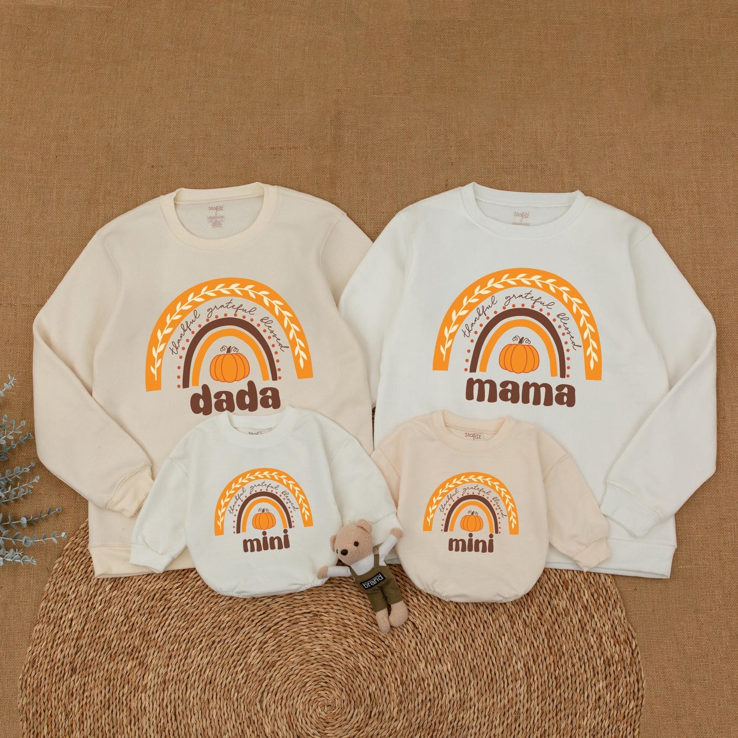 Mommy and Me Thanksgiving Sweatshirt Rainbow Pumpkin Design Thankful Grateful Blessed Family Matching First Holiday Outfits Soft Comfortable