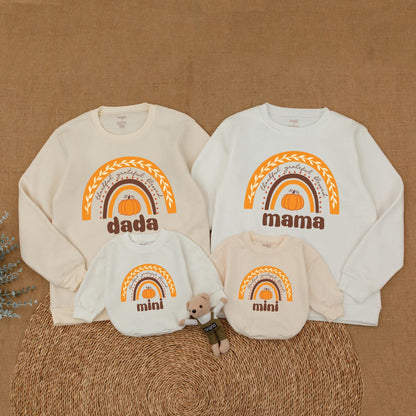 Mommy and Me Thanksgiving Sweatshirt Rainbow Pumpkin Design Thankful Grateful Blessed Family Matching First Holiday Outfits Soft Comfortable