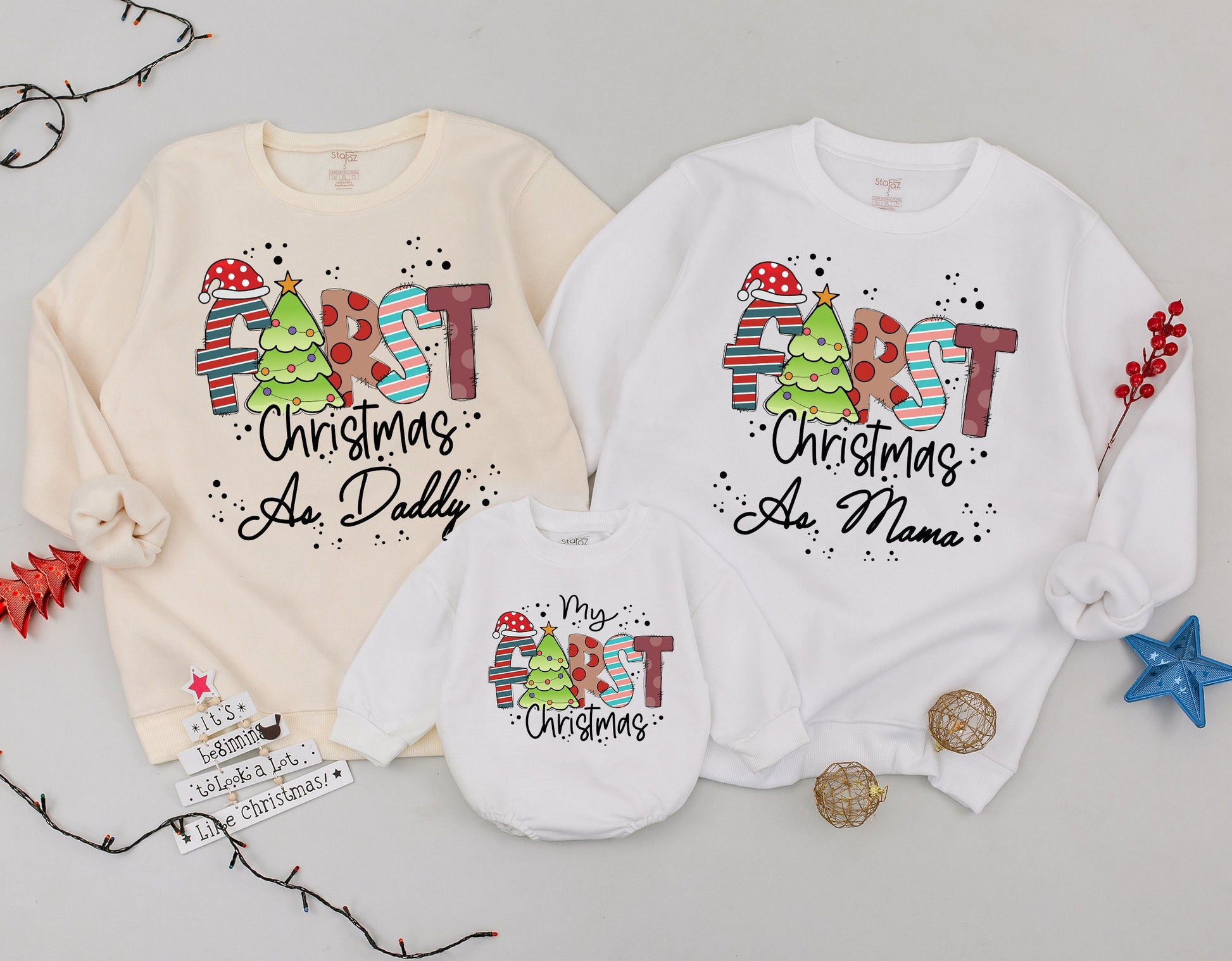 Matching Family Christmas Sweatshirt Set: First Xmas as Parents