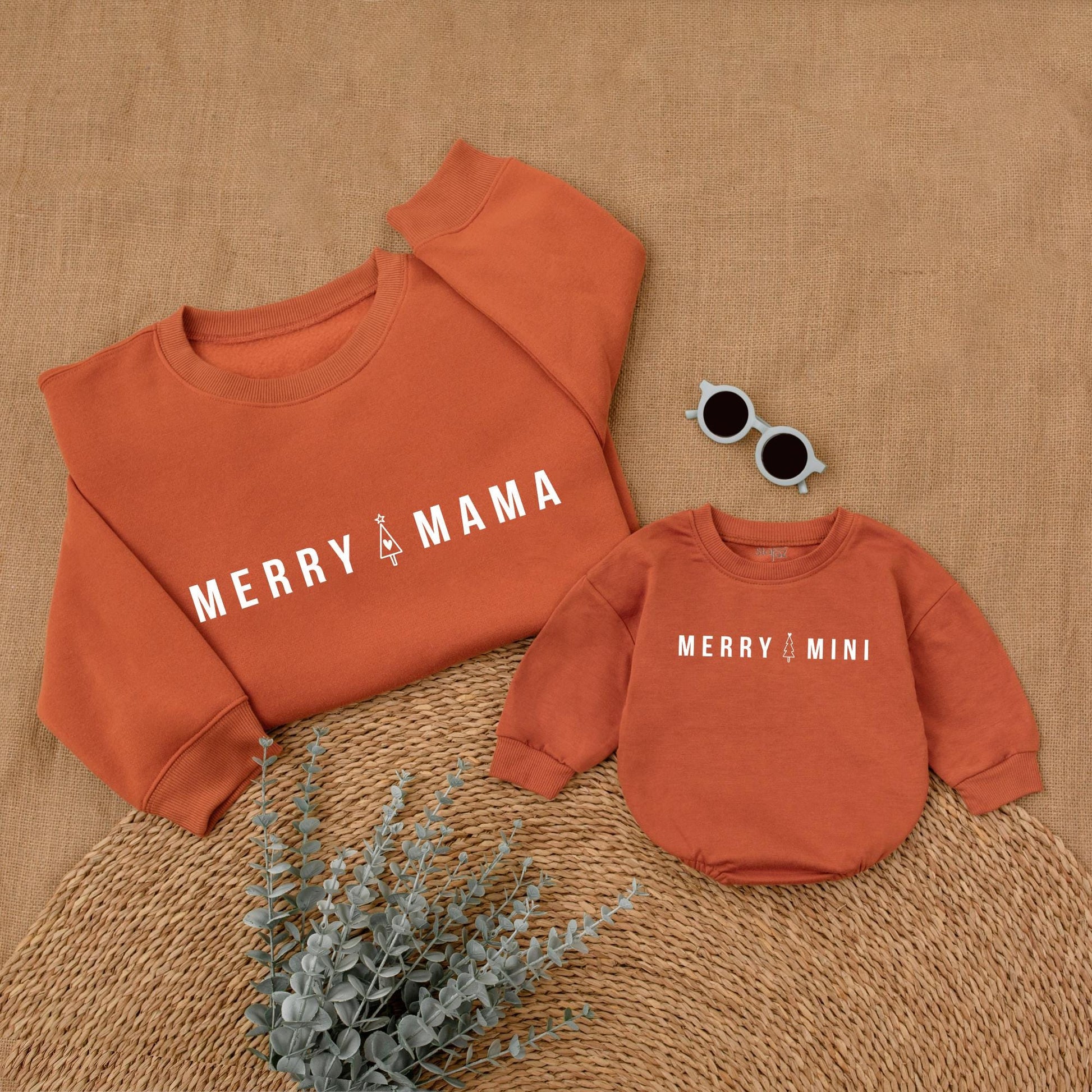Merry Mama & Me Christmas Sweatshirt Red Tree Design Matching Family Holiday Outfit