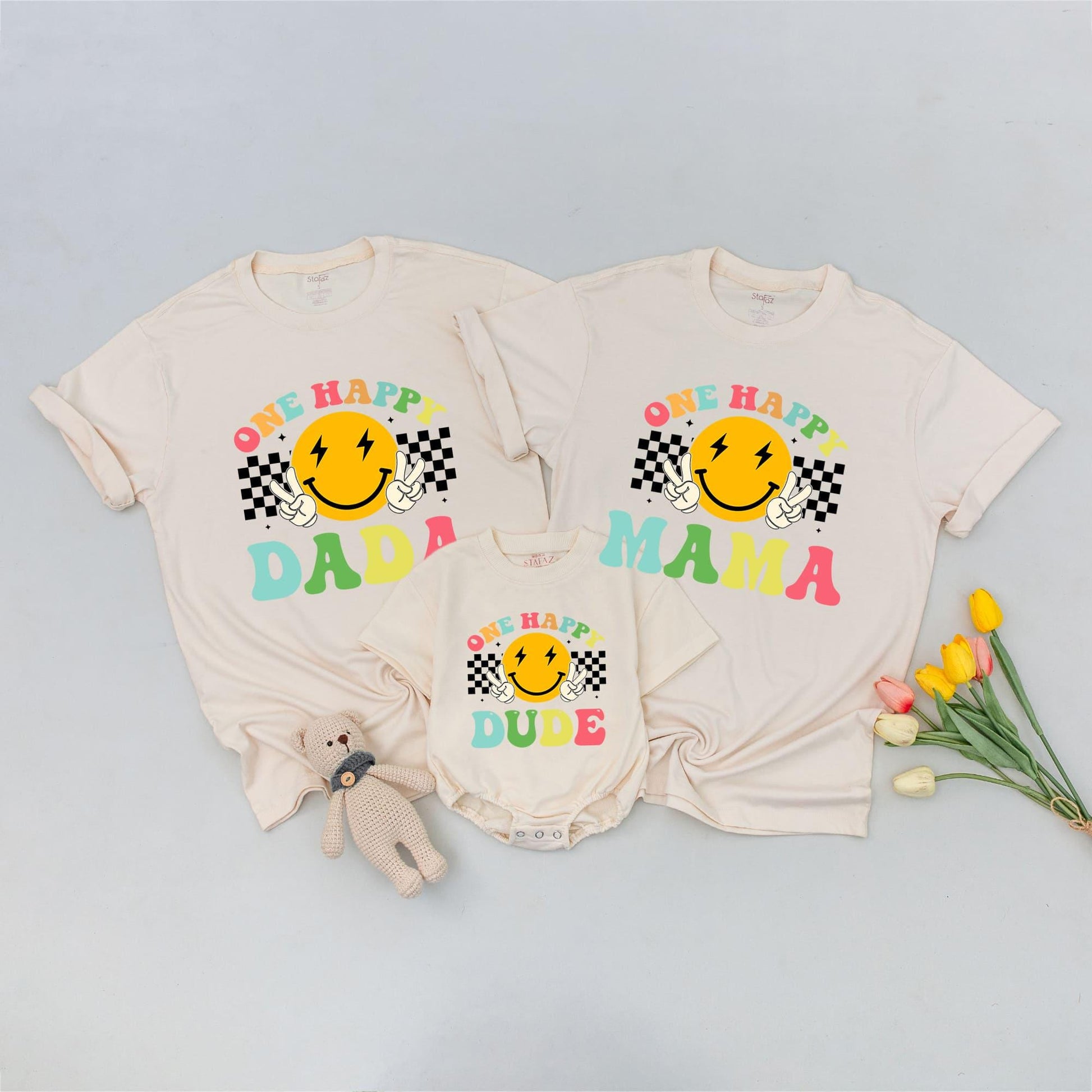 Smiley Birthday Shirt Set: Retro Family 1st Birthday Outfit