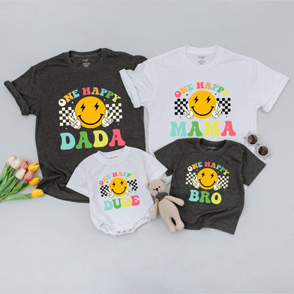 Smiley Birthday Shirt Set: Retro Family 1st Birthday Outfit