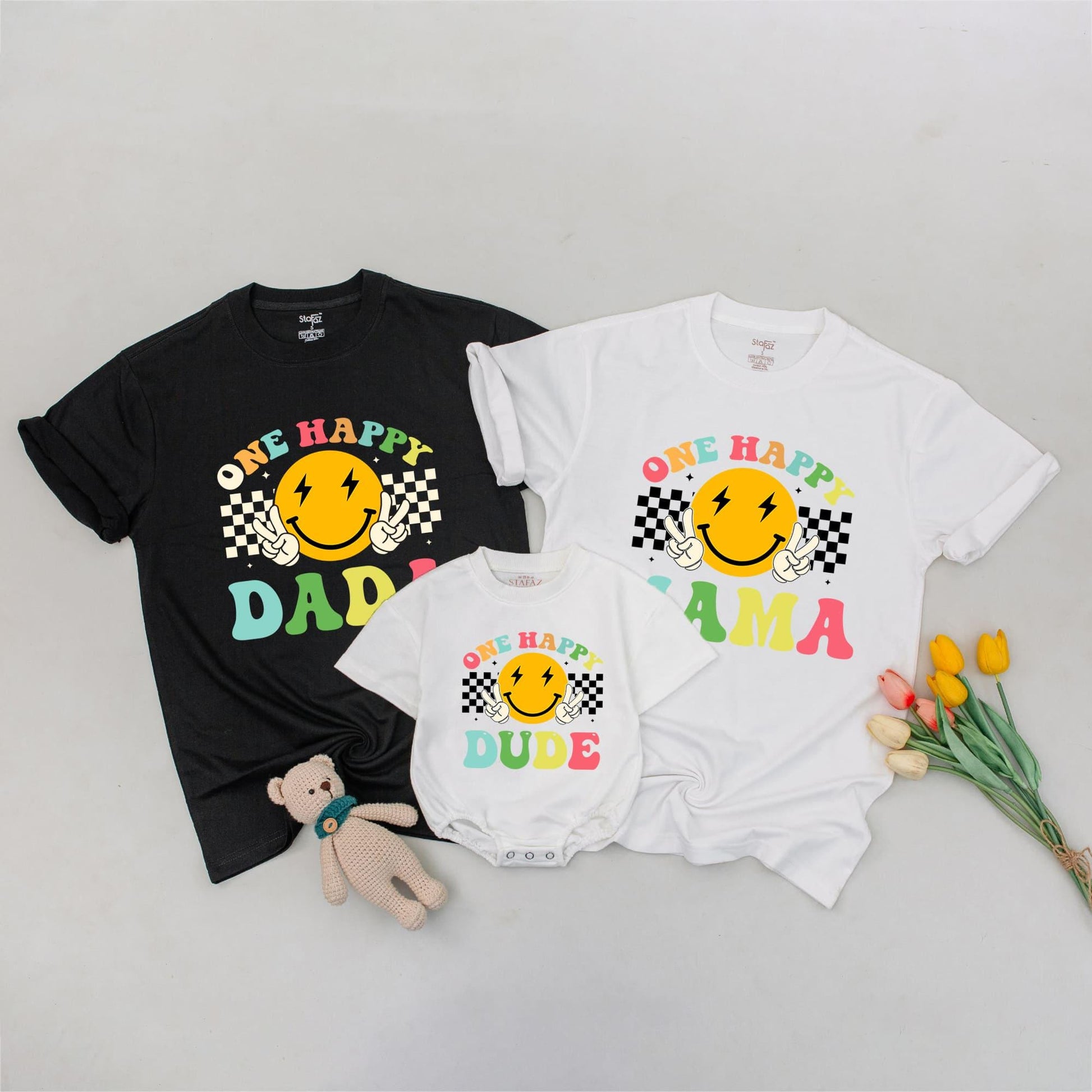 Smiley Birthday Shirt Set: Retro Family 1st Birthday Outfit