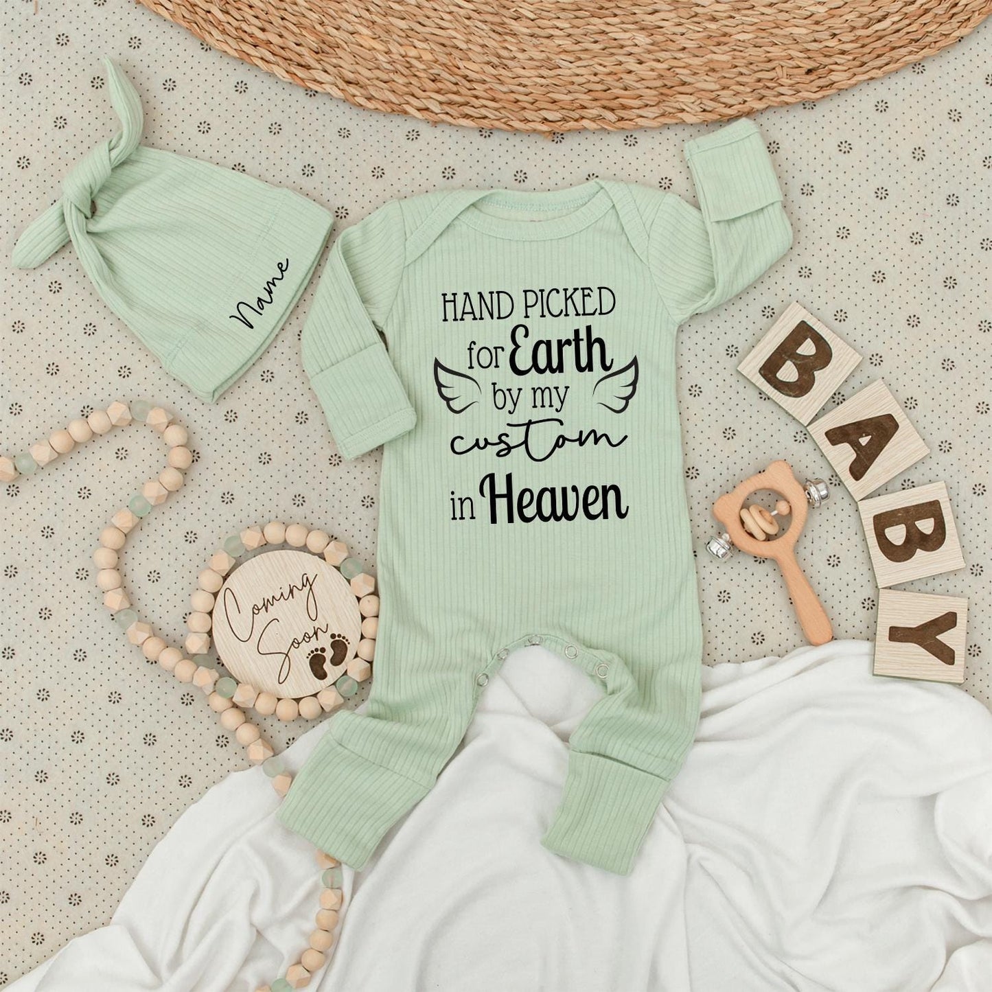Heaven Sent Baby Bodysuit & Hat Set - Handpicked for Earth by My Great Grandpa Grandma Angel Wings Outfit Sweet Newborn Clothes Shower Gift 139 chars