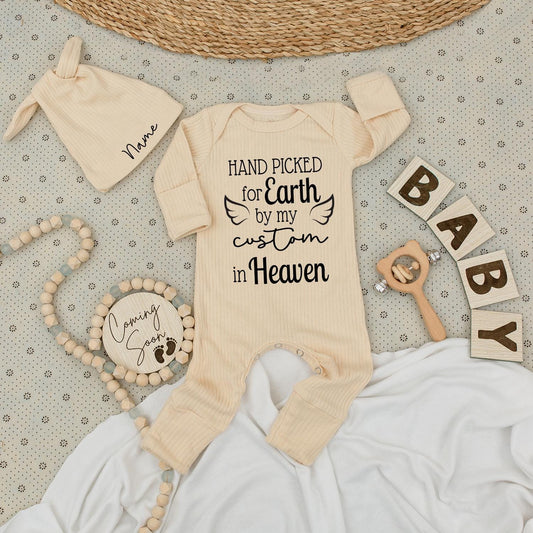 Heaven Sent Baby Bodysuit & Hat Set - Handpicked for Earth by My Great Grandpa Grandma Angel Wings Outfit Sweet Newborn Clothes Shower Gift 139 chars