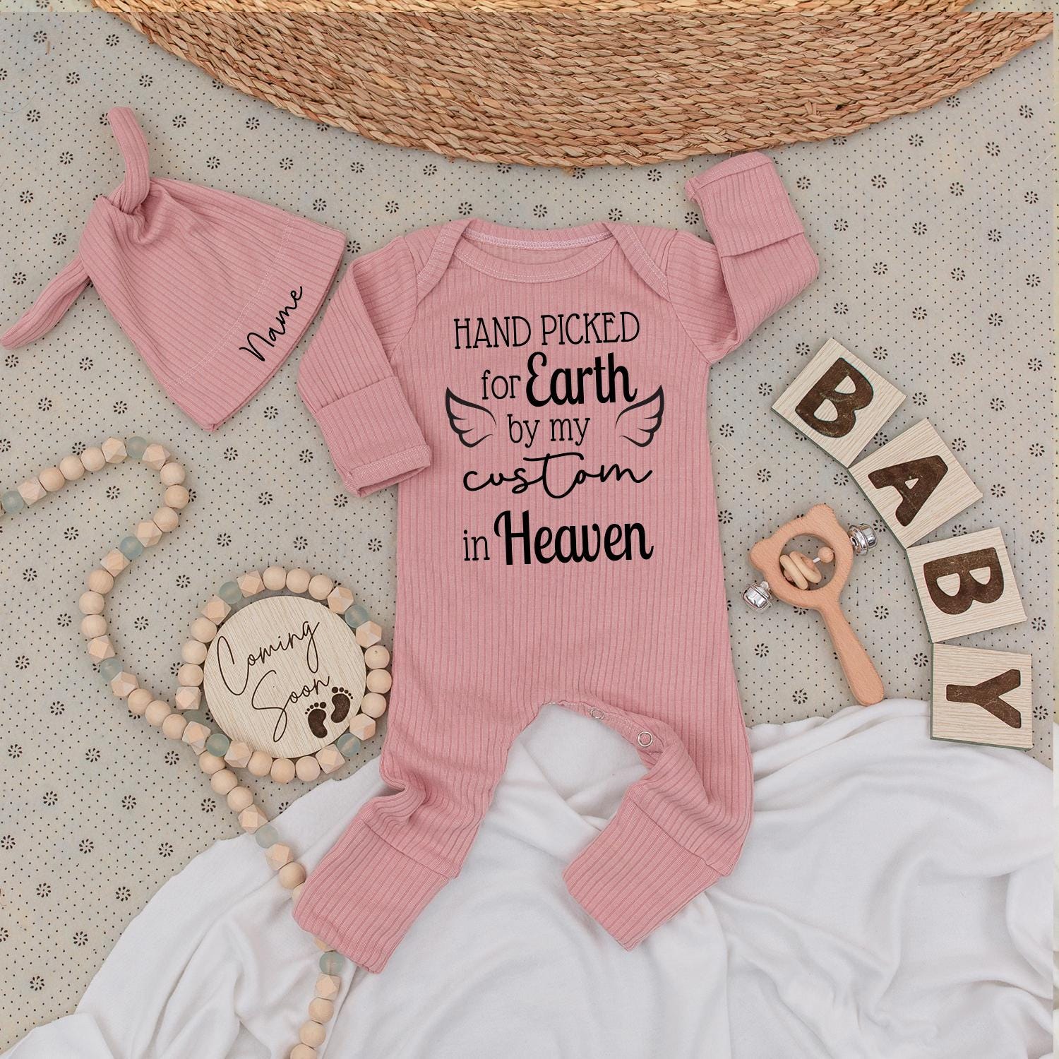 Heaven Sent Baby Bodysuit & Hat Set - Handpicked for Earth by My Great Grandpa Grandma Angel Wings Outfit Sweet Newborn Clothes Shower Gift 139 chars