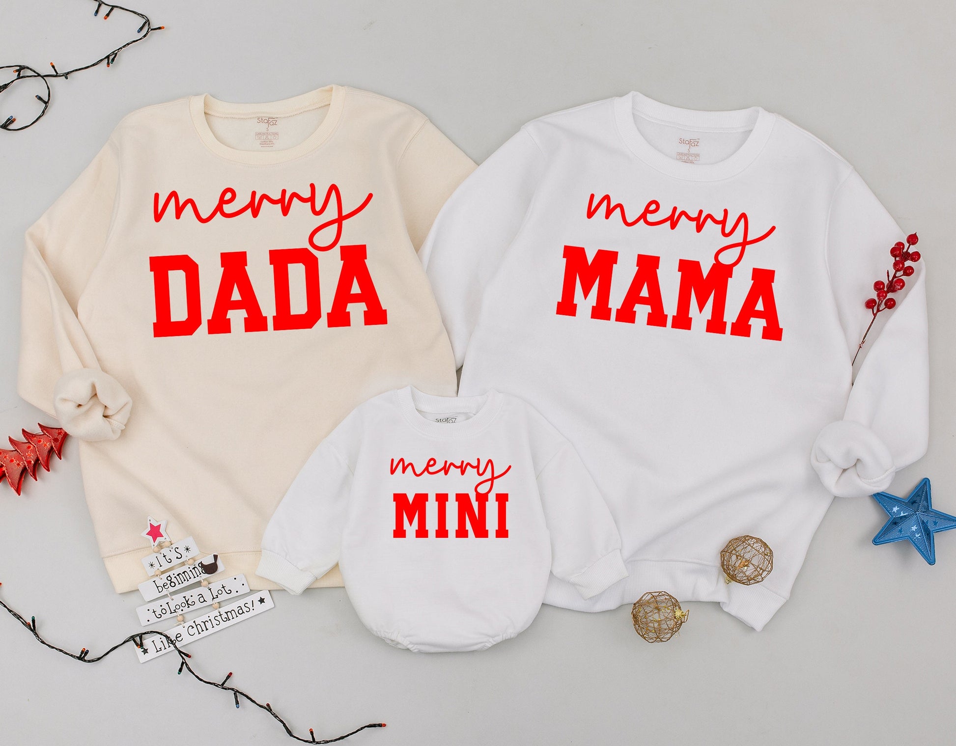 Matching Family Christmas Sweatshirts: Merry Mama & Mini Festive Set