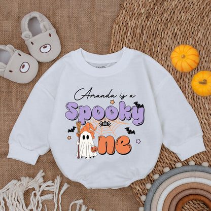 Personalized Cute Ghost Halloween Romper, Pumpkin Baby Outfit