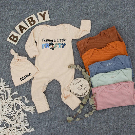 Feeling Frosty Baby Bodysuit Winter Outfit, Holiday Baby Boy Girl Newborn Gift, Long Sleeve Tee