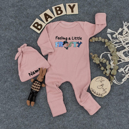 Feeling Frosty Baby Bodysuit Winter Outfit, Holiday Baby Boy Girl Newborn Gift, Long Sleeve Tee