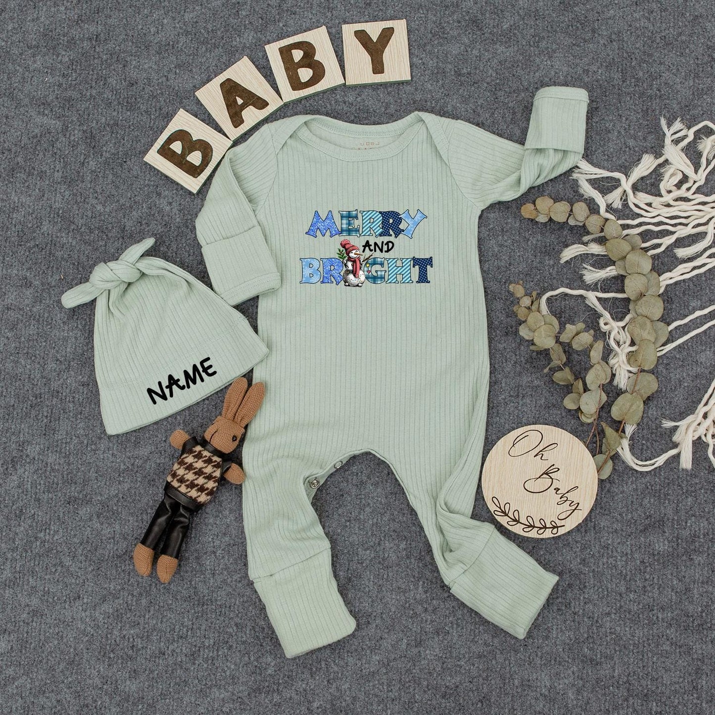 Merry and Bright Snowman Baby Bodysuit First Christmas Outfit Blue Plaid Polka Dot Holiday Clothes Newborn Gift Coming Home Outfit Xmas Long Sleeve 139
