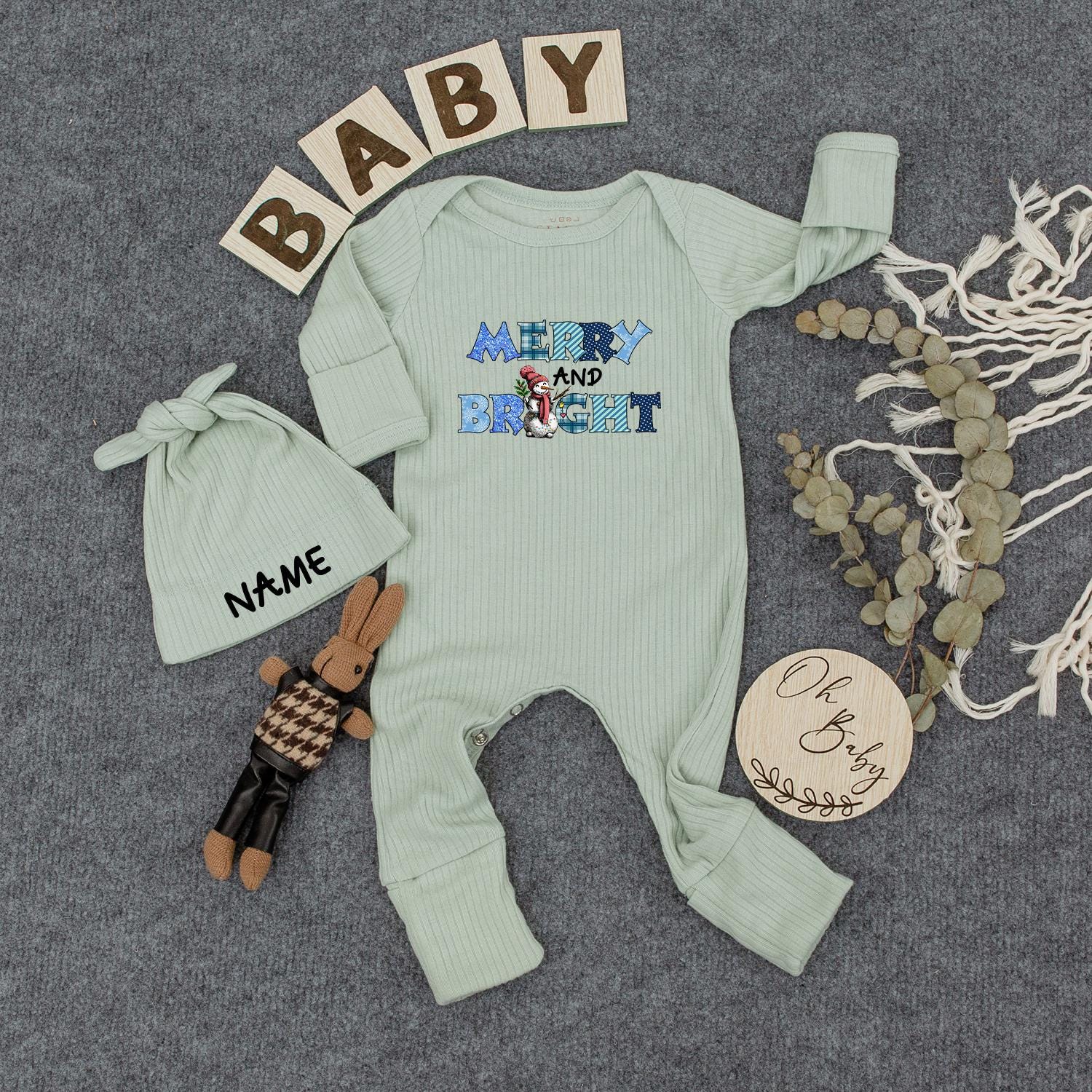 Merry and Bright Snowman Baby Bodysuit First Christmas Outfit Blue Plaid Polka Dot Holiday Clothes Newborn Gift Coming Home Outfit Xmas Long Sleeve 139