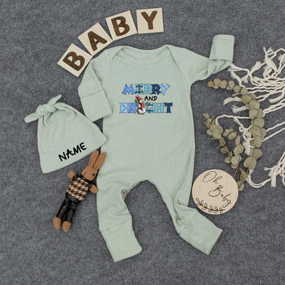 Merry and Bright Snowman Baby Bodysuit First Christmas Outfit Blue Plaid Polka Dot Holiday Clothes Newborn Gift Coming Home Outfit Xmas Long Sleeve 139