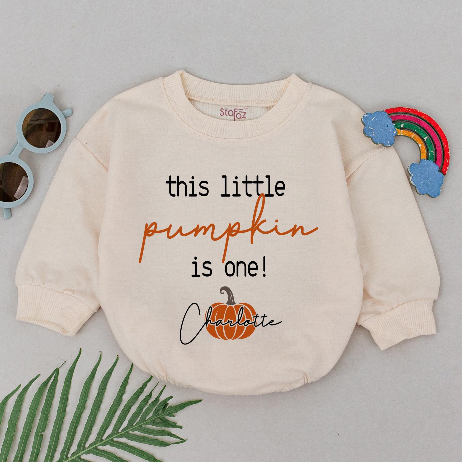 Personalized This Little Pumpkin Is One Romper Charlotte Baby Girl First Birthday Outfit Retro Thanksgiving Gift Shower