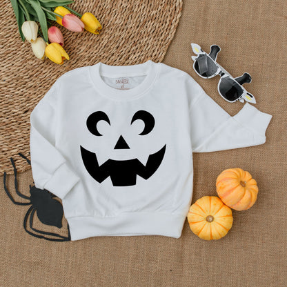 Minimalist Jack-O'-Lantern Toddler Shirt, Playful Pumpkin Face Halloween Outfit, Thanksgiving Sweatshirt, Comfy Fall Kid Clothes, Autumn Baby Tee 138 chars