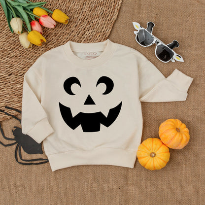 Minimalist Jack-O'-Lantern Toddler Shirt, Playful Pumpkin Face Halloween Outfit, Thanksgiving Sweatshirt, Comfy Fall Kid Clothes, Autumn Baby Tee 138 chars