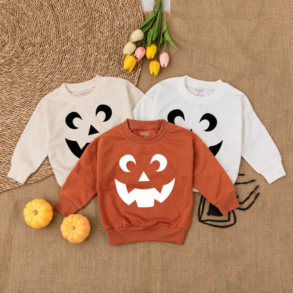 Minimalist Jack-O'-Lantern Toddler Shirt, Playful Pumpkin Face Halloween Outfit, Thanksgiving Sweatshirt, Comfy Fall Kid Clothes, Autumn Baby Tee 138 chars