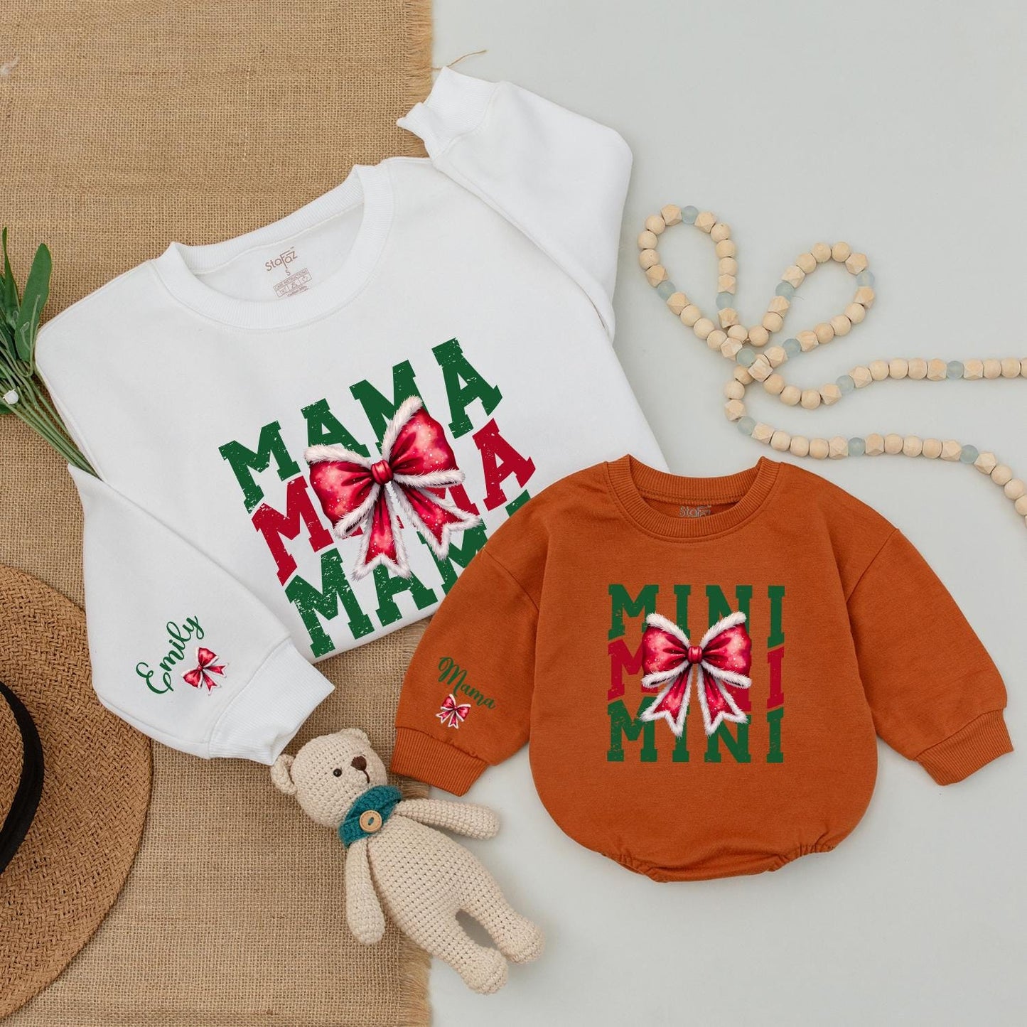 Matching Mama & Mini Christmas Sweaters, Baby Bodysuit Gift Set