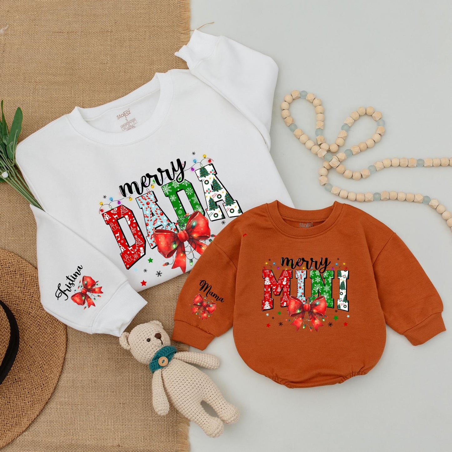 Matching Dad & Son Christmas Sweaters, Baby Bodysuit & Romper Set