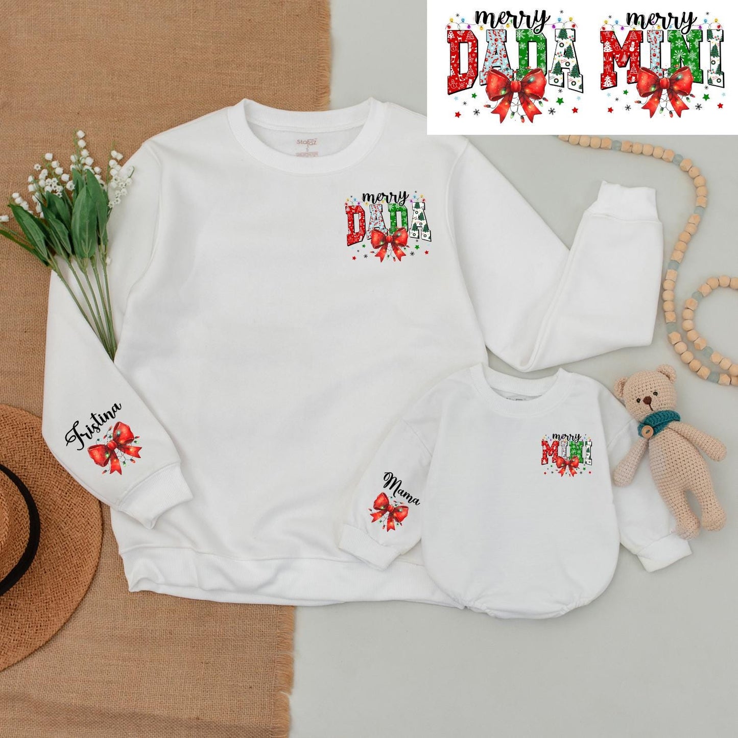 Matching Family Christmas Outfits: Dad & Son Sweaters, Baby Romper