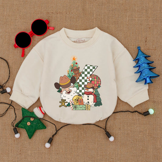 Vintage Western Santa Baby Romper, Cozy Christmas Bodysuit Gift