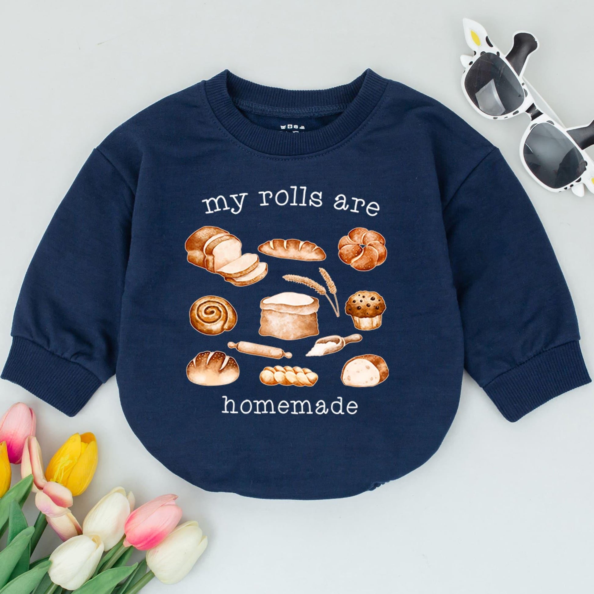 Homemade Rolls Retro Baby Romper - Thanksgiving Baby Bodysuit Baking Outfit, Funny Fall Clothes, Baby Shower Gift, Retro Bread Baby Clothes