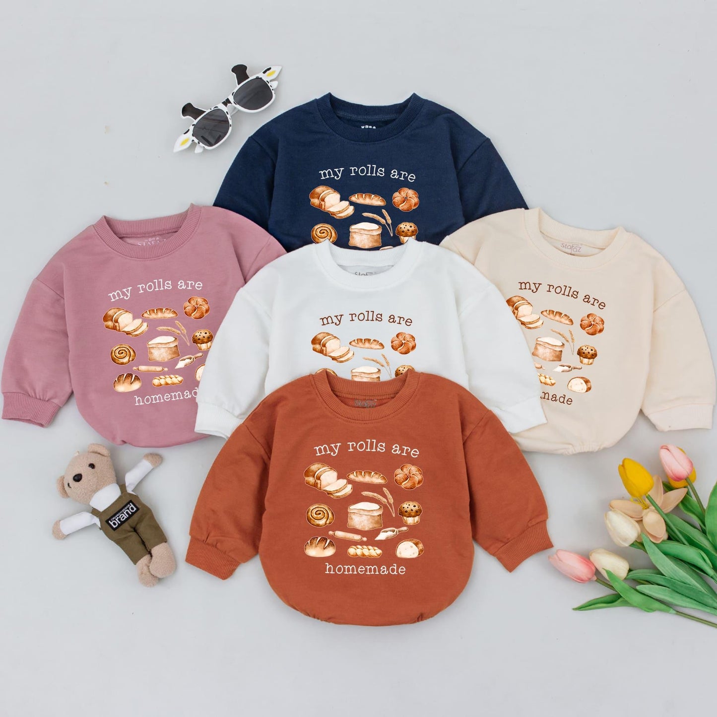 Homemade Rolls Retro Baby Romper - Thanksgiving Baby Bodysuit Baking Outfit, Funny Fall Clothes, Baby Shower Gift, Retro Bread Baby Clothes