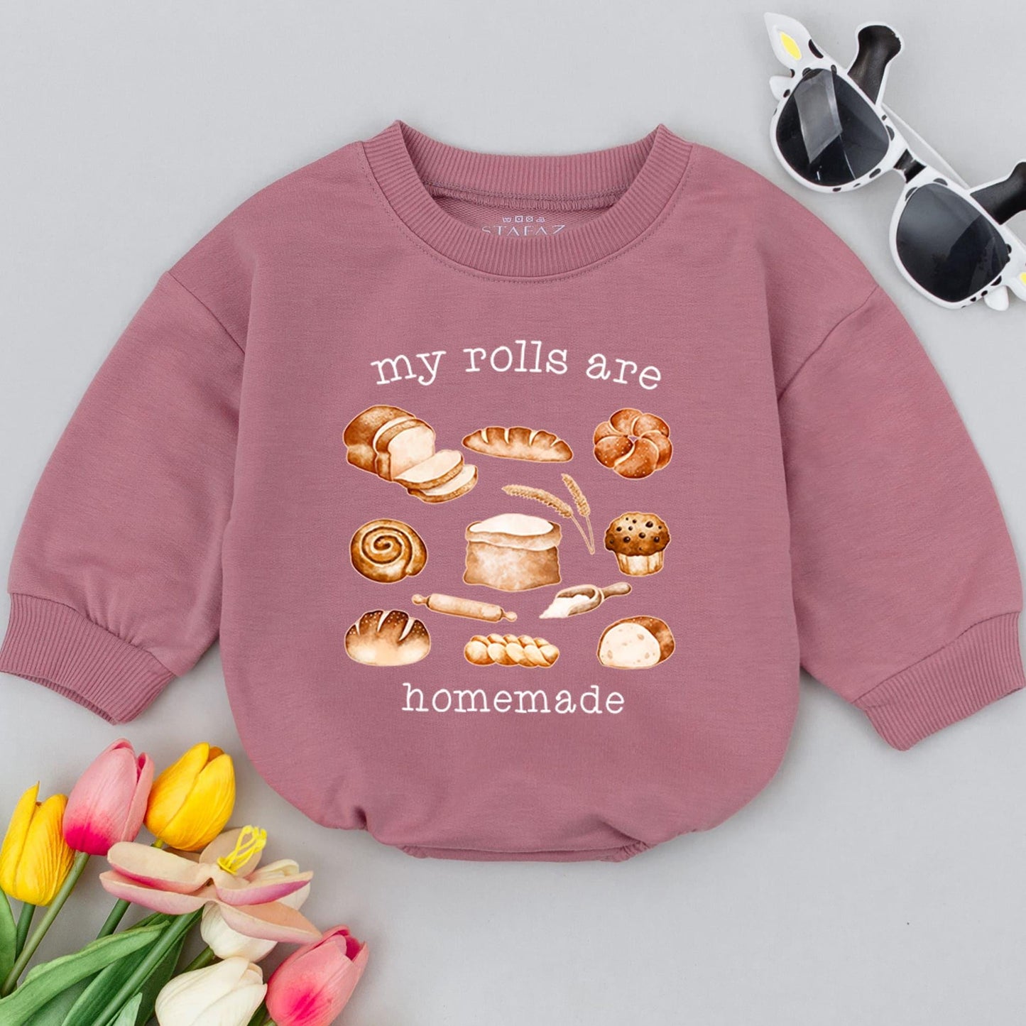 Homemade Rolls Retro Baby Romper - Thanksgiving Baby Bodysuit Baking Outfit, Funny Fall Clothes, Baby Shower Gift, Retro Bread Baby Clothes