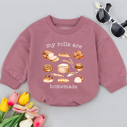 Homemade Rolls Retro Baby Romper - Thanksgiving Baby Bodysuit Baking Outfit, Funny Fall Clothes, Baby Shower Gift, Retro Bread Baby Clothes