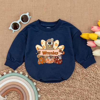 Pumpkin Turkey Baby Romper: First Thanksgiving Girl Bodysuit  