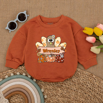 Pumpkin Turkey Baby Romper: First Thanksgiving Girl Bodysuit  