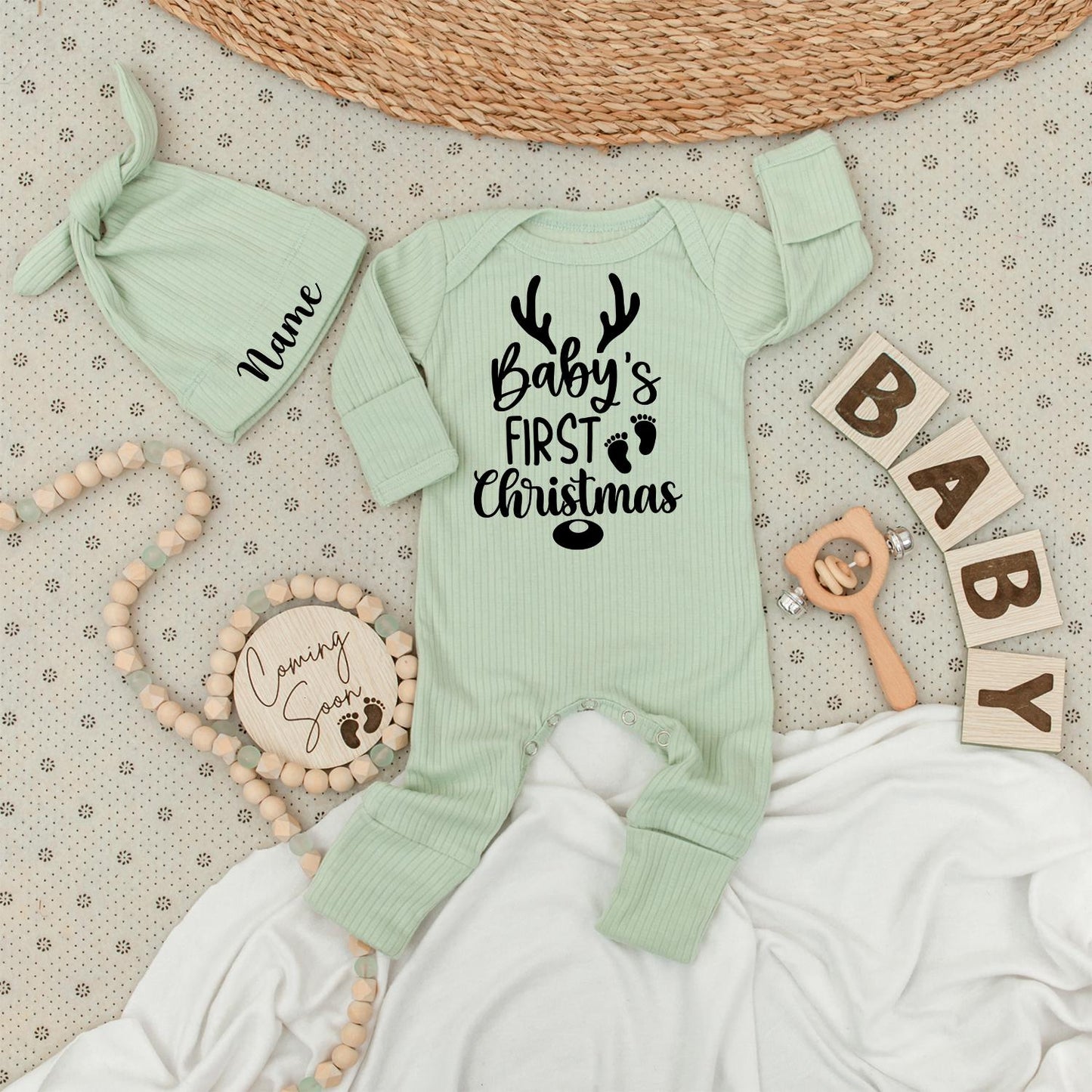 Baby's First Christmas Romper - Soft Newborn Outfit with Antlers & Footprints, Holiday Gift for Boys & Girls, Cute Going Home Outfit 135char