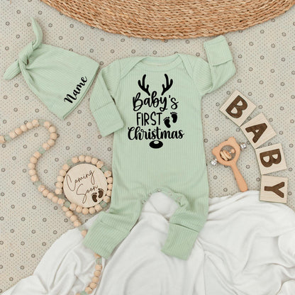 Baby's First Christmas Romper - Soft Newborn Outfit with Antlers & Footprints, Holiday Gift for Boys & Girls, Cute Going Home Outfit 135char