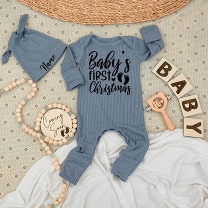 Baby's First Christmas Romper - Soft Newborn Going Home Outfit with Minimalist Footprints, Modern Holiday Bodysuit, Unisex Christmas Gift 138