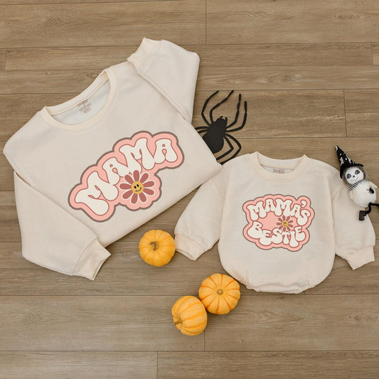 Mama's Bestie Retro Baby Girl Romper Bodysuit for Newborns & Toddlers I Love Mom Gift First Birthday Outfit Little Girl Daisy Design