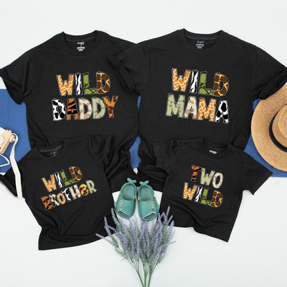 Wild One Safari Animal Print Family Matching Birthday T-Shirts for 1st Birthday Party Mommy Daddy Sister Toddler Outfit