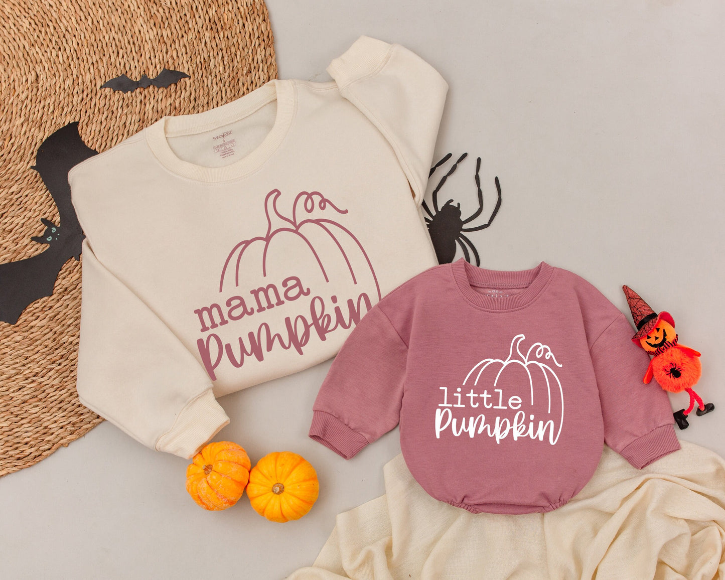 Matching Mama & Little Pumpkin Sweatshirts, Retro Halloween Family Outfits, Mommy and Me, Fall Gift, Baby/Toddler, Cute & Festive