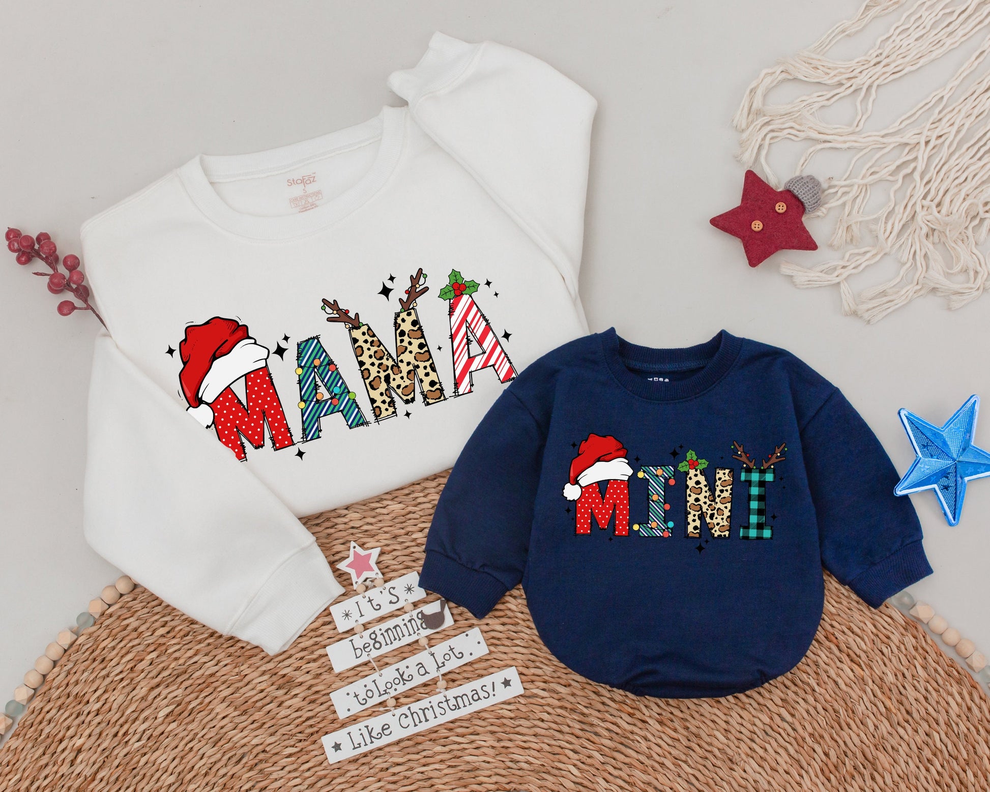 Matching Retro Mama and Mini Christmas Sweatshirts, Family Gift Set