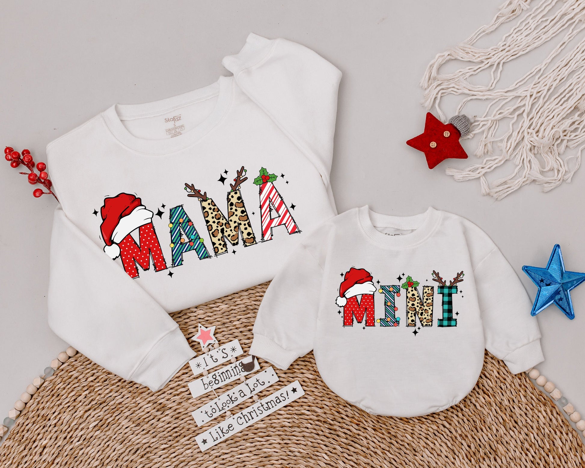 Matching Retro Mama and Mini Christmas Sweatshirts, Family Gift Set