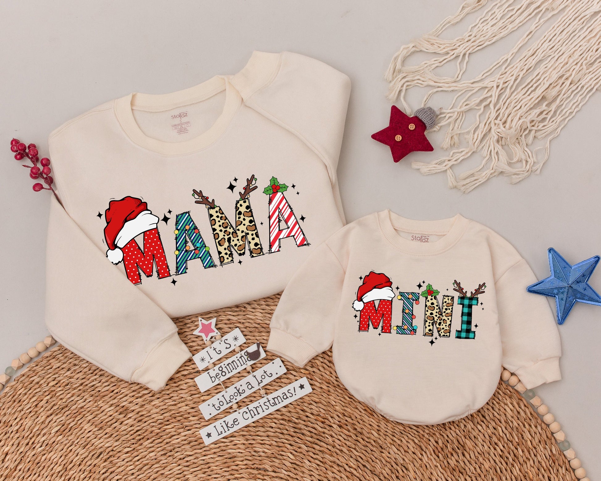 Matching Retro Mama and Mini Christmas Sweatshirts, Family Gift Set