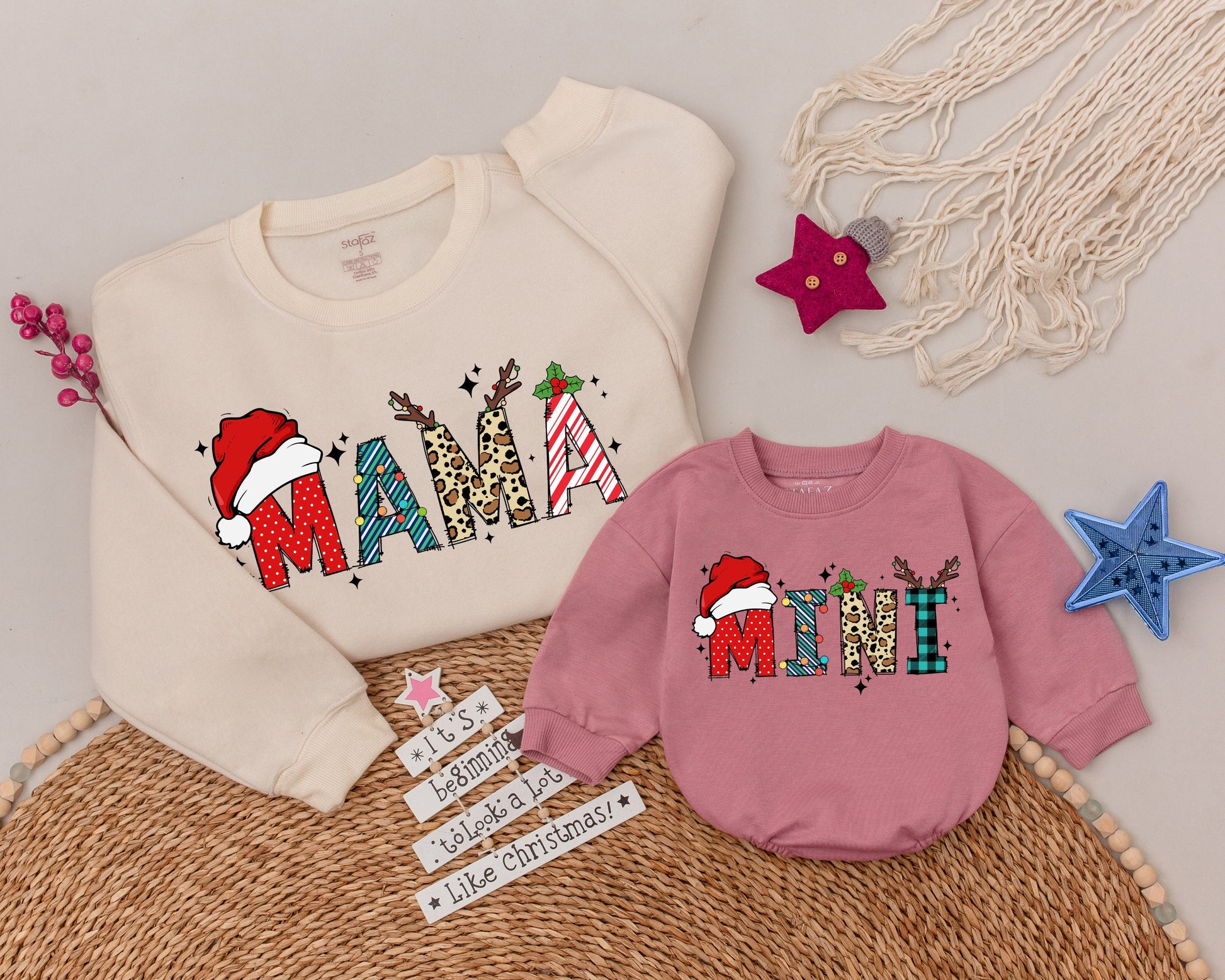 Matching Retro Mama and Mini Christmas Sweatshirts, Family Gift Set