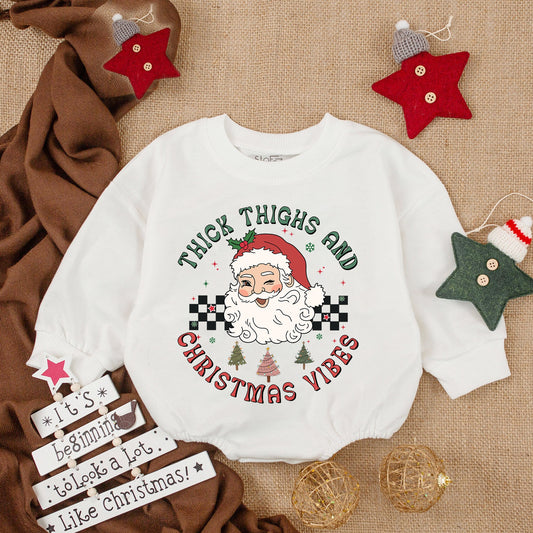 Retro Santa Baby Romper - My First Christmas Gift Bodysuit