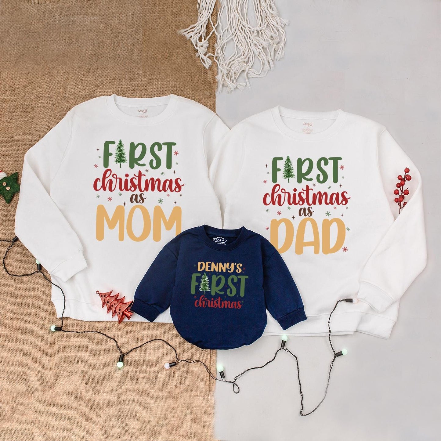 Matching Family Xmas Outfits: Mama & Mini Sweatshirts, Baby Bodysuit