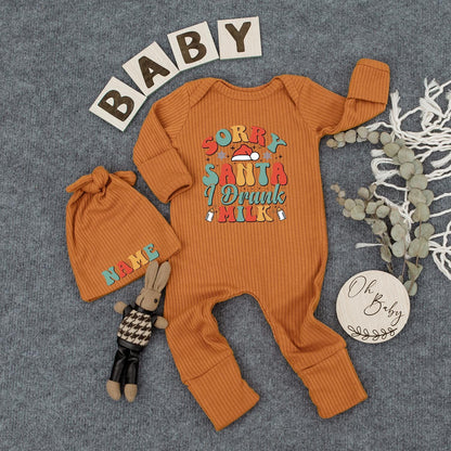 Sorry Santa I Drank The Milk Baby Romper Cozy Christmas Bodysuit Cute Vintage Inspired Outfit Long Sleeve First Christmas Gift