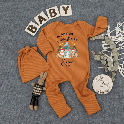 Personalized My First Christmas Bodysuit Kevin 2024, Newborn Outfit & Hat Set, Cute Reindeer Baby Jumpsuit, Holiday Baby Shower Gift, Coming Home Outfit 2024 (138 chars)