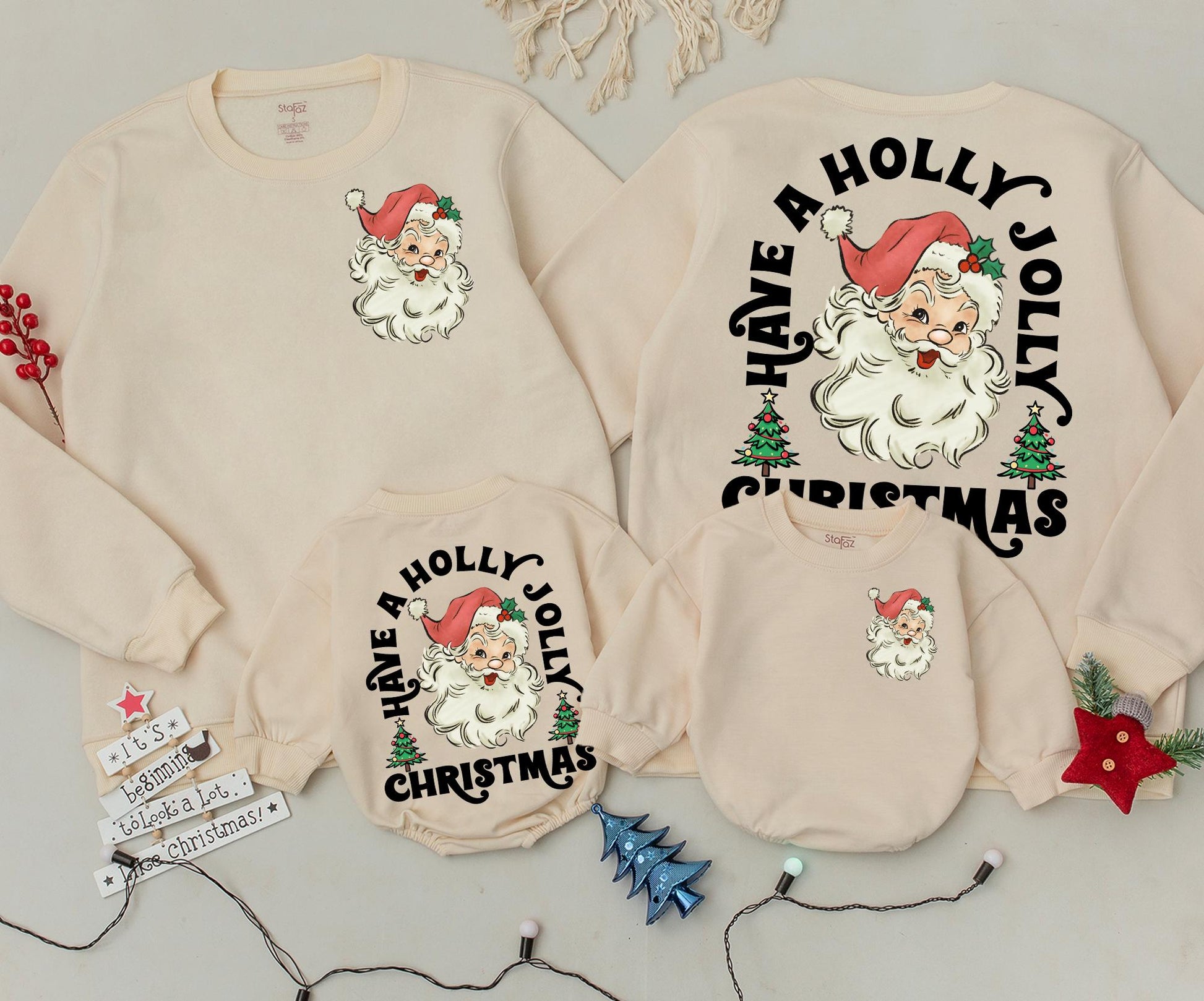 Retro Santa Christmas Sweatshirt Toddler Outfit, Have a Holly Jolly Xmas Romper, Vintage Holiday Newborn Clothing, 2 Sided Baby Sweater Gift 137