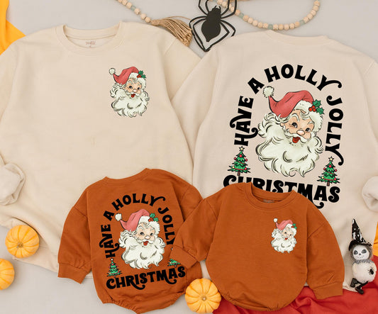 Retro Santa Christmas Sweatshirt Toddler Outfit, Have a Holly Jolly Xmas Romper, Vintage Holiday Newborn Clothing, 2 Sided Baby Sweater Gift 137