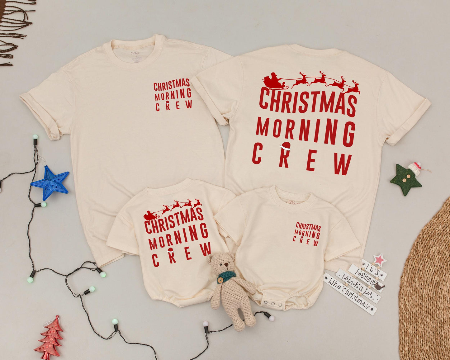 Matching Christmas Morning Crew Shirts Vintage Santa Family Outfits Mama and Mini Holiday Pajamas Cheerful Red Graphic Matching Family Xmas Newborn Soft (138 chars)