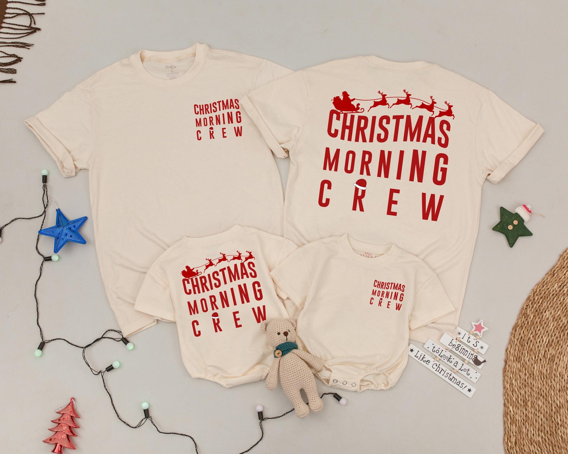 Matching Christmas Morning Crew Shirts Vintage Santa Family Outfits Mama and Mini Holiday Pajamas Cheerful Red Graphic Matching Family Xmas Newborn Soft (138 chars)