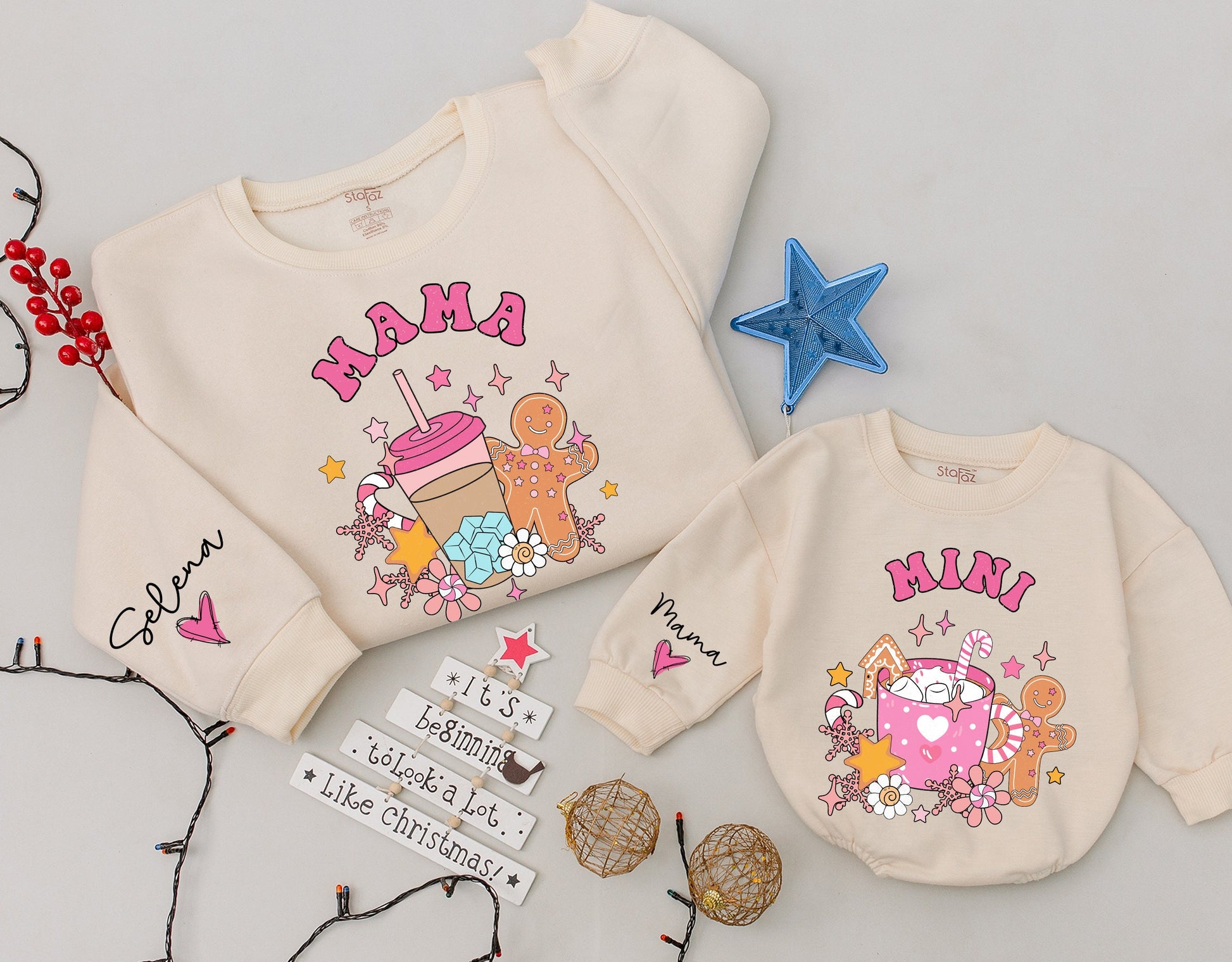 Mommy & Me Christmas Sweatshirt Set: Coffee & Cocoa Matching Outfits